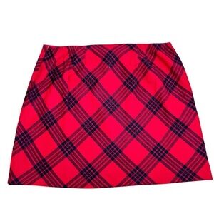Talbots Women 22W Petite Wool Blend Plaid Skirt Red Black Holiday Cottagecore